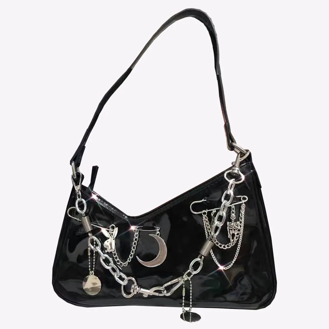 Y2K Millennium irregular bright leather dark shoulder bag by9086